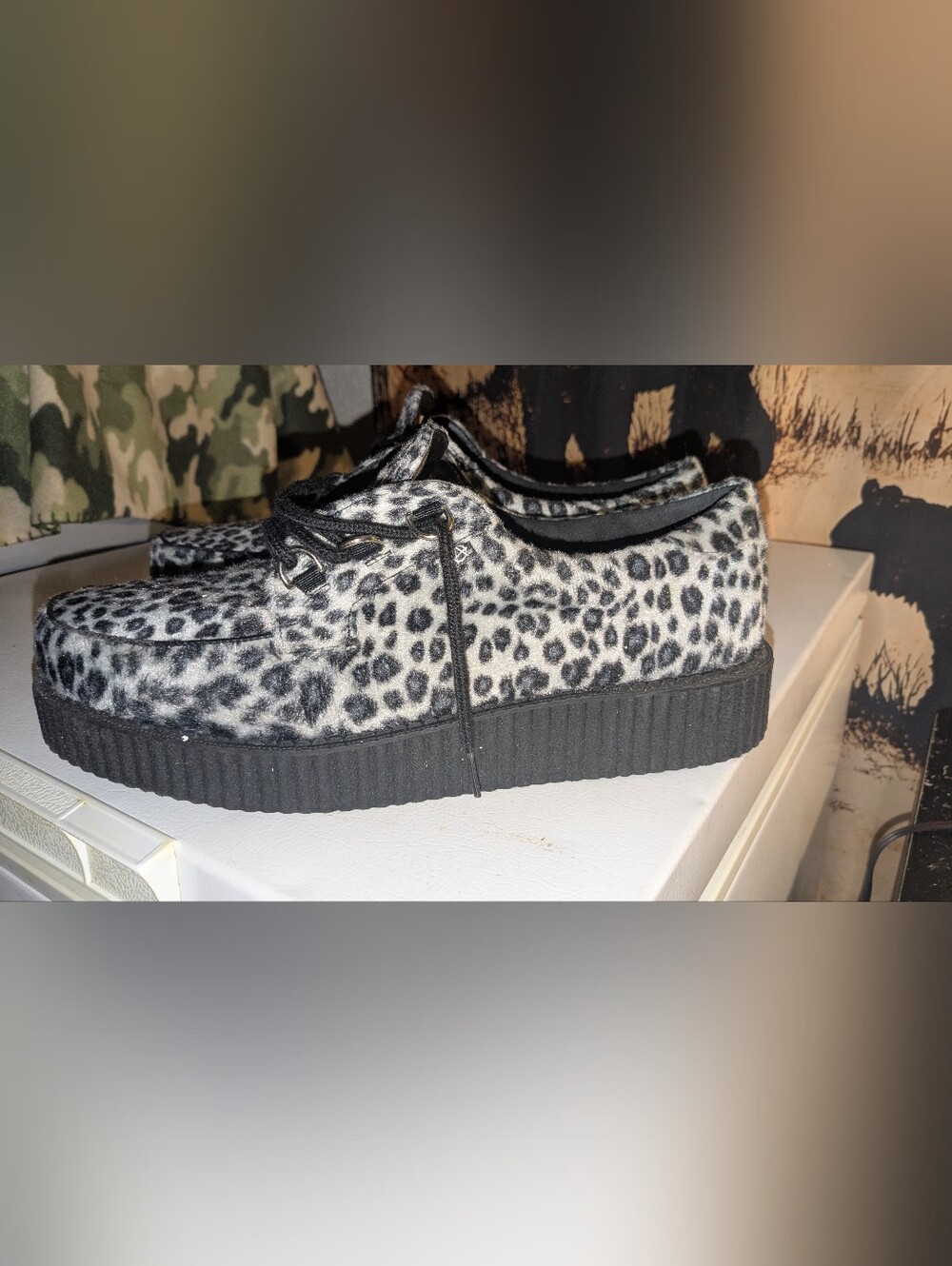 T.U.K Leopard-Print Platform Creepers - Black/White